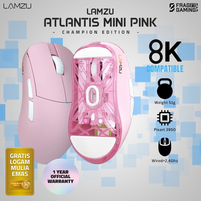 Lamzu Atlantis Mini Pink Champion Edition Wireless Gaming Mouse Pixart ...
